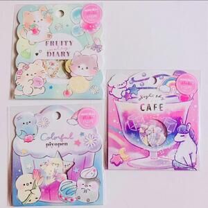Crux Kawaii Sticker Flakes SET OF 3, Stationery Mini Decals Cats Birds Unicorn